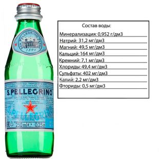 San Pellegrino, 0,25 л, Сан Пеллегрино, Вода минеральная газированная, стекло
