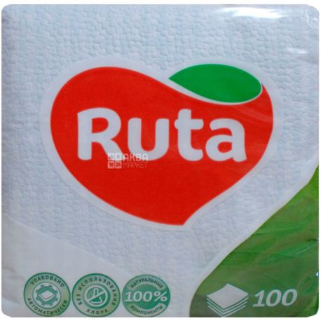 Ruta, 100 шт., Салфетки столовые Рута, однослойные, 24x24 см, голубые