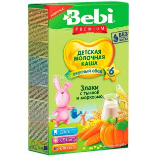 Bebi Premium, 200 г, Бебі Преміум, Каша молочна, Злаки з гарбузом і морквою, з 6-ти місяців