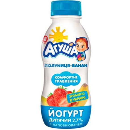 Agusha, 200 g, Children's yogurt, Strawberry-banana, from 8 months, 2.7%