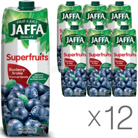 Jaffa, Superfruits, Черника-Арония, упаковка 12 шт., по 0,95 л, Джаффа, Сок натуральный