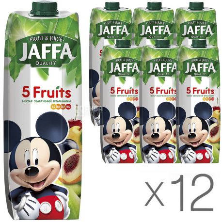 Jaffa 5 Fruits, упаковка 12 шт., по 0,95 л, Джаффа, Нектар натуральный 5 фруктов, Микки Маус