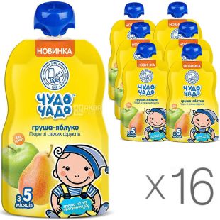 Чудо-Чадо, упаковка 16 шт. х 90 г, Пюре Яблоко-Груша, без сахара