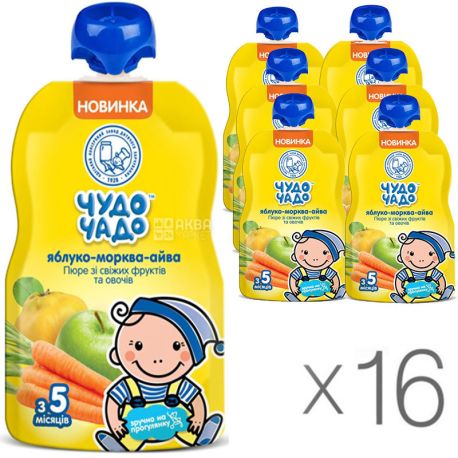 Miracle Child, 90 g, Apple-Carrot-Quince Puree, with sugar, 16 PCs. per pack