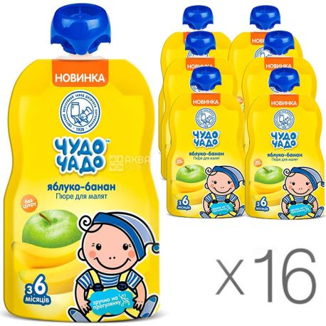Чудо-Чадо, упаковка 16 шт., По 90 г, Пюре Яблуко-Банан, без цукру