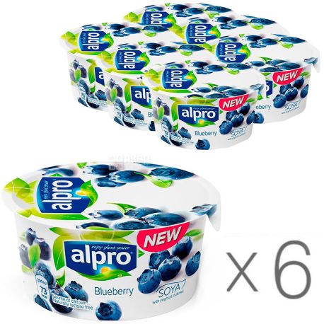 Alpro Blueberry, упаковка 6 штук по 150 г, Соевый Алпро йогурт с черникой, 3%