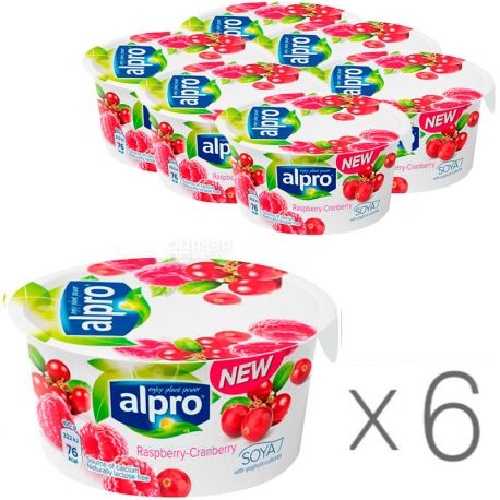 Alpro, Raspberry Cranberry, упаковка 6 шт., по 150 г, Алпро, Соєвий йогурт з малиною та журавлиною, 3%