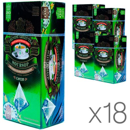 Sun Gardens, Soursop, 20 пак., Чай Сан Гарденс, Саусеп, зелений, крупнолистовий, упаковка 18 шт.