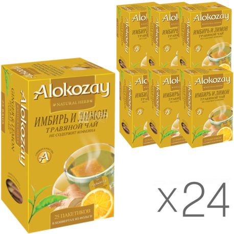 Alokozay, 25 пак, Чай трав'яний Алокозай, Імбир і лимон, упаковка 24 шт.