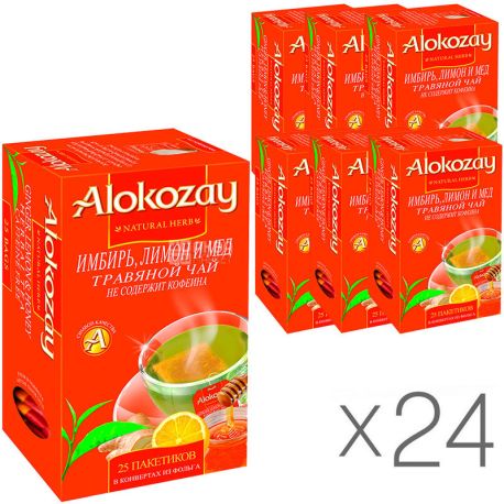 Alokozay, 25 пак, Чай травяной Алокозай, Имбирь, мёд и лимон, упаковка 24 шт.