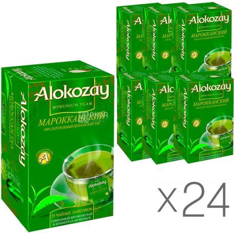 Alokozay, 25 пак, Чай зеленый Алокозай с мятой, Марокканский, упаковка 24 шт.