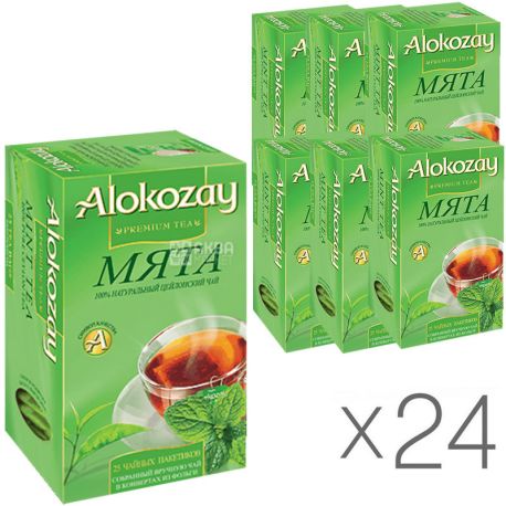 Alokozay, 25 пак., Чай чорний Алокозай, з м'ятою, упаковка 24 шт.
