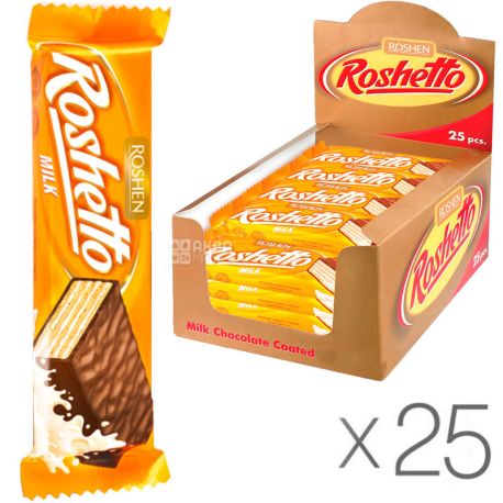Roshen Roshettо, упаковка 25 шт., по32 г, Вафельний батончик Рошен, Молочний шоколад
