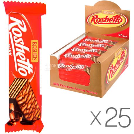 Roshen Roshetto, 32 g, Roshen Wafer Bar, Dark Chocolate, 25 pcs