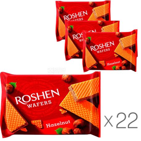 Roshen Wafers Hazelnut, упаковка 22 шт., по 72 г, Вафлі Рошен Ваферс з горіховою начинкою