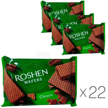 Roshen Wafers Choco, упаковка 22 шт., по 72 г, Вафлі Рошен Ваферс з шоколадною начинкою
