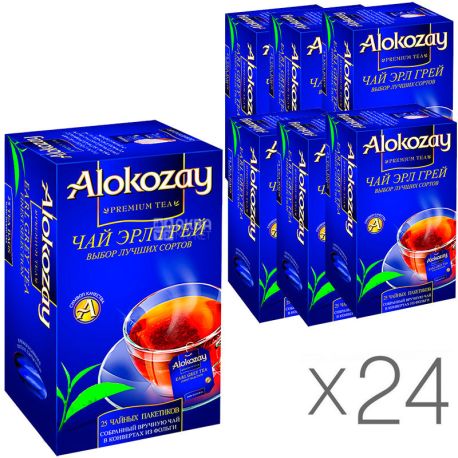 Alokozay, 25 пак, Чай черный Алокозай, Эрл Грей, с бергамотом, упаковка 24 шт.