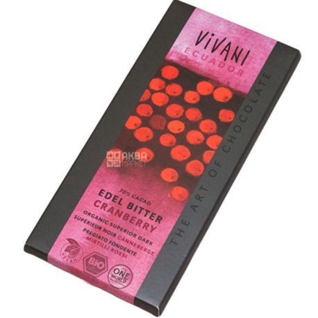 Vivani, 100 г, Вивани, Шоколад черный, органический, 70% какао с клюквой