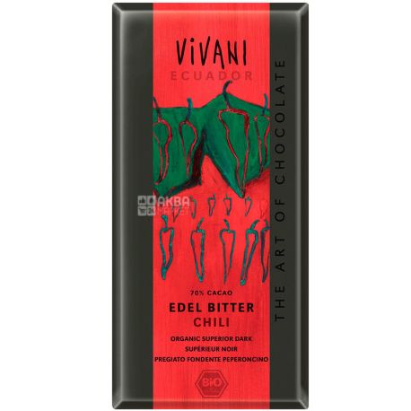 Vivani, 100 г, Вівані, Шоколад чорний, з перцем чилі, 70% какао