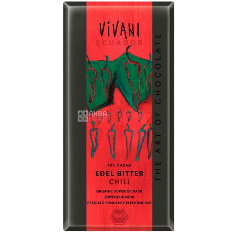 Vivani, 100 g, Vivani, Chocolate black, with chili pepper, 70% cocoa