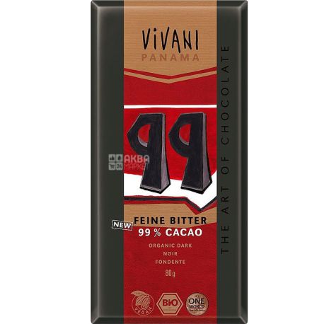 Vivani, 80 g, Vivani, Black Chocolate, 99% Cocoa, Organic