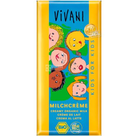 Vivani, Kids, 100 г, Вівані, Шоколад молочний, з молочним кремом, органічний