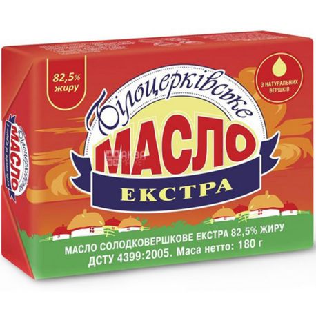 Білоцерківське Екстра, 180 г, Масло солодковершкове, 82,5%