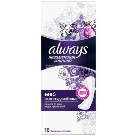 Always Single, 18 PCs., Daily sanitary pads, Allways Invisible protection, extra long, 4 drops, flavored