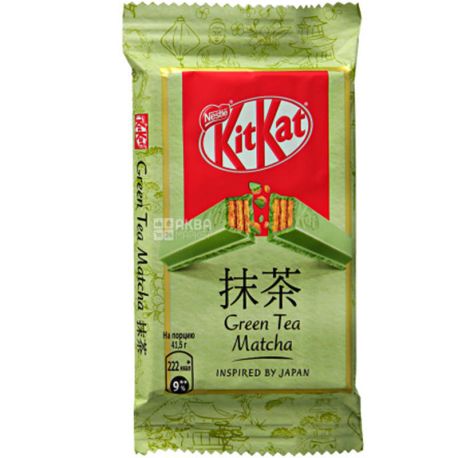 KitKat Green Tea Matcha, 41,5 г, КітКат, Батончик в білому шоколаді з зеленим чаєм матча