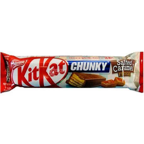 KitKat Chunky Salted Caramel, 42 г, КитКат, Батончик в молочном шоколаде с соленой карамелью