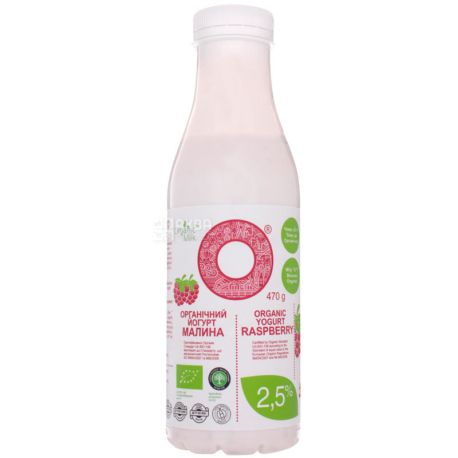 Organic Milk, 470 г, Органік Мілк, Йогурт питний Малина, органічний, 2,5 %