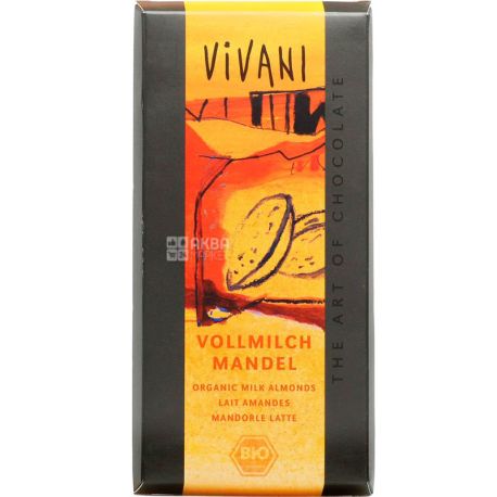 Vivani, 100 г, Вивани, Шоколад молочный с миндалем, органический