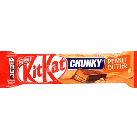 KitKat Chunky Peanut Butter, 42 г, КитКат, Батончик в молочном шоколаде с арахисовой пастой