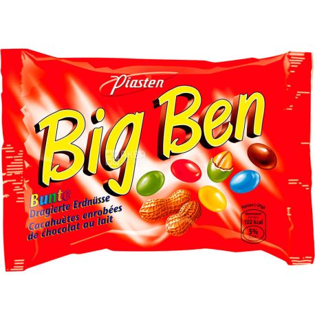 Piasten, Big Ben, 100 г, Пястен, Арахіс в шоколаді, драже кольорове