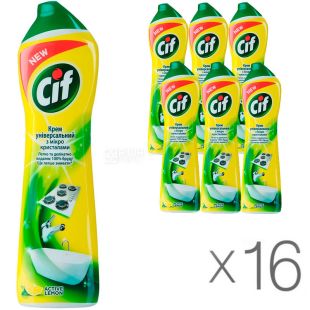 Cif, Active Lemon, упаковка 16 шт. по 500 мл, чищення крем, Універсальний, Лимон