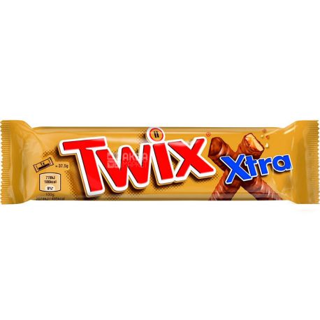 Twix Xtra, 75 г, Твікс Екстра, Батончик-печиво з карамеллю, в молочному шоколаді