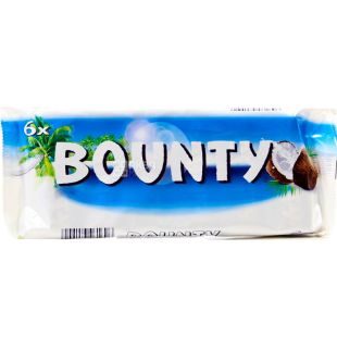 Bounty Minis, 6 шт. х 28,5 г, Баунти Минис, Батончик в молочно-шоколадной глазури с кокосовой начинкой
