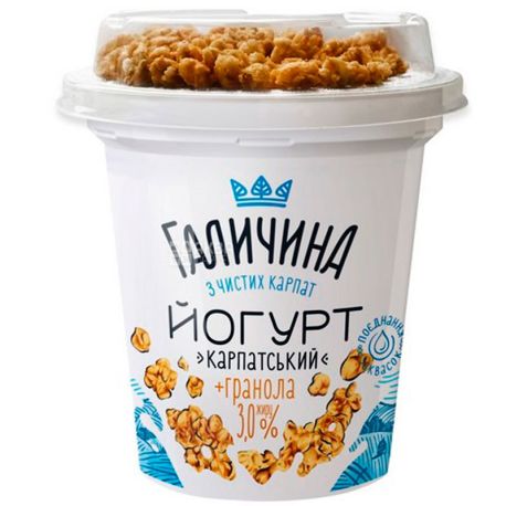 Галичина, 275 г, Йогурт Карпатський, з гранолой, без цукру, 3%