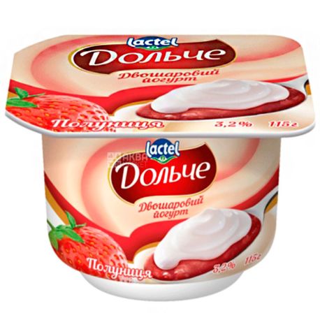 Lactel, Дольче, 115 г, Лактель, Йогурт, полуниця, 3,2%