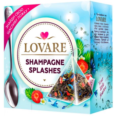 Lovare, Сhampagne splashes, 15 пак. х 2 г, Чай Ловаре, Брызги шампанского, черный и зеленый + ложка