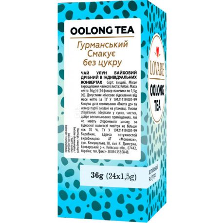 Lovare, Oolong, 24 пак. х 1,5 г, Чай Ловара, китайський улун, зелений