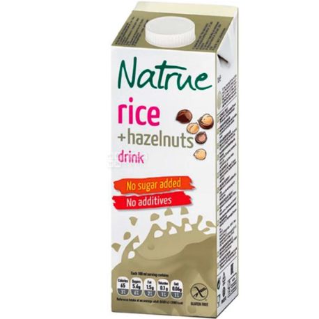 Natrue, Rice+Hazelnuts, 1 л, Натру, Напій рослинний, Рис-лісові горіхи, без цукру