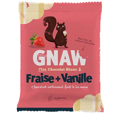 Gnaw, 50 г, гнав, Білий Бельгійський шоколад з полуницею та ваніллю