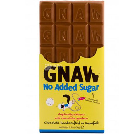 Gnaw, 100 г, гнав, Бельгійський молочний шоколад, без цукру