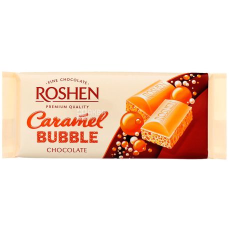 Roshen Caramel bubble, 80 г, Рошен, Шоколад білий пористий, карамельний