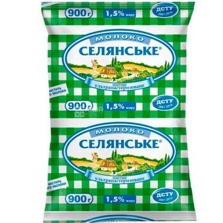 Селянське, 900 г, Молоко ультрапастеризоване, 1,5%