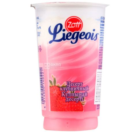 Zott, Liegeois, 175 г, Десерт со взбитыми сливками, Клубничный
