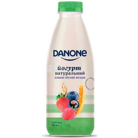 Danone, 800 г, Данон, Йогурт питьевой, Злаки-Лесные ягоды, натуральный, 1,5%