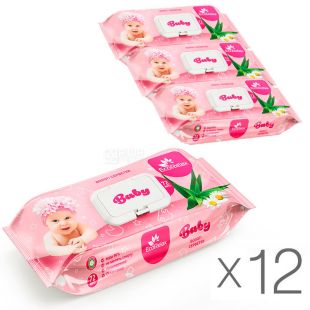 EcoRelax Aloe Extract, 72 шт., ЭкоРелакс, Салфетки влажные с экстрактом алоэ, детские, Упаковка 12 шт.