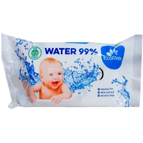 ECORelax Water 99 % Baby, 72 шт., Салфетки влажные Экорелакс, Детские, для ухода за кожей